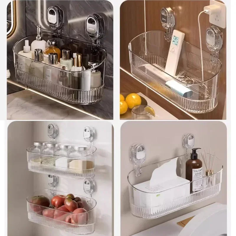 🔥 Drill-Free Vacuum Storage Rack – Quick-Dry, Compact & Multi-Purpose Shelf for Kitchen & Bathroom