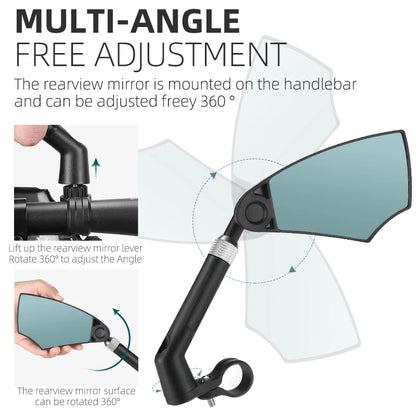 🔥 360° Rotatable Bike Rearview Mirror – Wide Angle Safety Mirror for Road & Mountain Bikes (Universal Handlebar Fit)